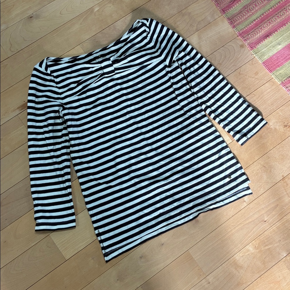Kate Spade Black & White Striped Women’s Bow Detail Boatneck Top